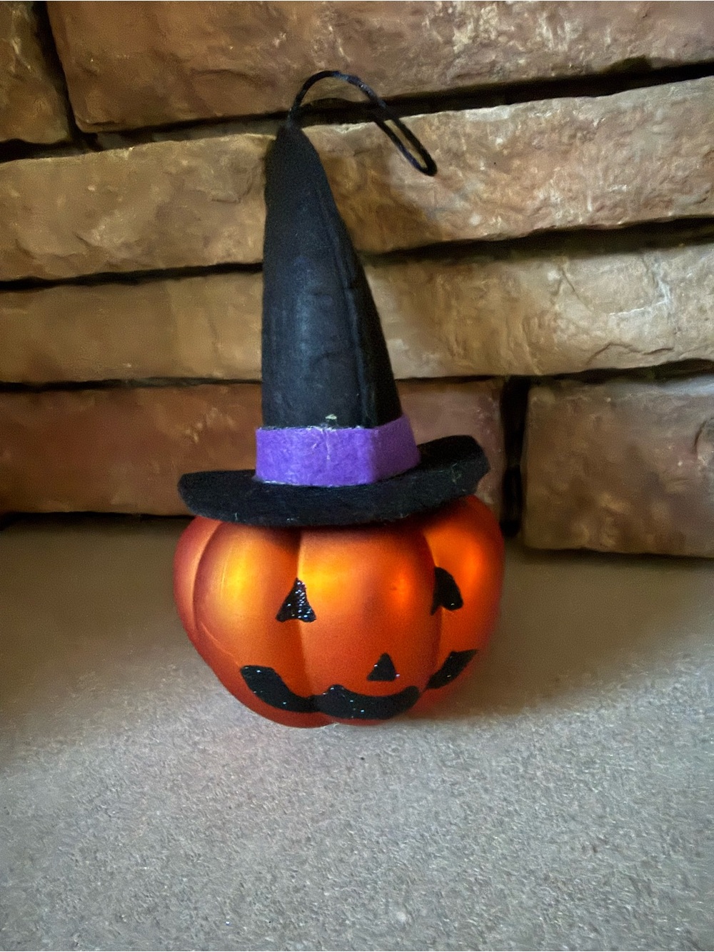 Halloween Pumpkin Witch Hat Ornament Orange & Black